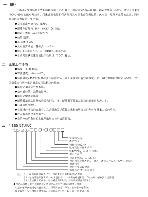 TCYM1系列產品型號及定義